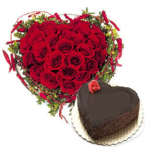 40 Red Roses with 1kg Chocolate Cake
